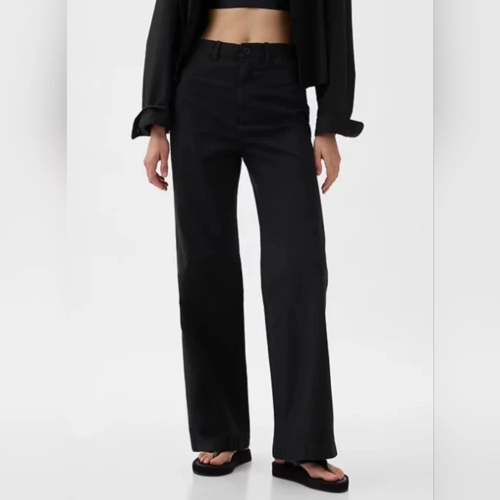 GAP High Rise Stride Wide Leg Canvas Khakis Ankle Pants Black Size 12 NWT RT$80